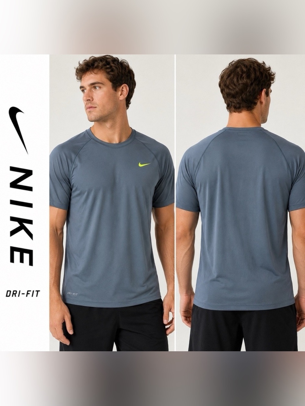 Nike Dri-FIT Mens Medium Gray Blue Training Shirt Short Sleeve Athletic Running‎